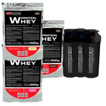 Kit 3X Whey Protein 500G+ 3X Coqueteleira