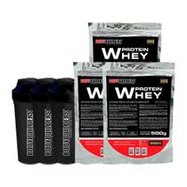 Kit 3X Whey Protein 500G+ 3X Coqueteleira