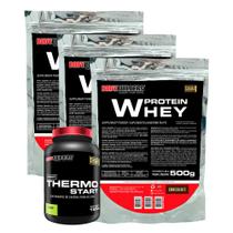 KIT 3x Whey Protein 500g + Thermo Starter Powder 120g Limão - Bodybuilders