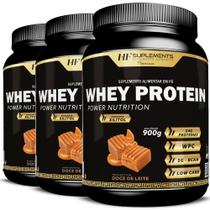 Kit 3X Whey Protein Power Nutrition Doce De Leite 900G - HF Suplements
