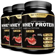 Kit 3X Whey Protein Power Nutrition Mousse De Morango 900G