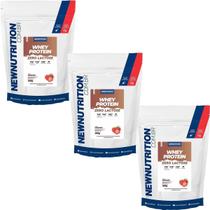 Kit 3X Whey Protein Zero Lactose - 900g Refil Morango - NewNutrition Kit 3X Whey Protein Zero Lactose - 900g Refil Morango - NewNutrition