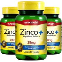 KIT 3X Zinco+ 28mg 255% IDR 60 cápsulas - Maxinutri