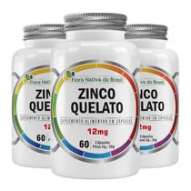 Kit 3x Zinco Quelato 12mg 60 Capsulas Flora Nativa do Brasil