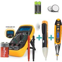 Kit 3x1 Conjunto Multimetro Digital Painel Luminoso + Chave Teste Corrente + Caneta Tensão - Exbom