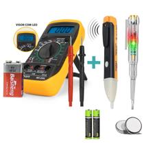Kit 3x1 Multímetro Digital Profissional E Chave de Fenda Teste Voltagem E Caneta Detector Tensão Corrente