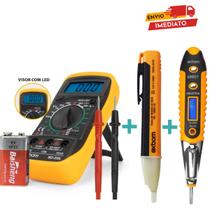 Kit 3x1 Multímetro Profissional digital + Chave de Teste de Voltagem e Corrente + Caneta Detectora