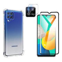 Kit 3X1 Samsung Galaxy A12 - Capa Transparente TPU + Película de Vidro Frontal 3D + Pelicula de Câmera Traseira Nano Gel