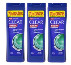 Kit 3x1 Shampoo Clear Men Anticaspa Limpeza Diária 2 em 1 400ml - Tecnologia Bio-booster Couro Cabeludo e Cabelo mais Saudável
