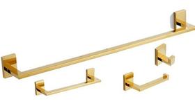Kit 4 Acessórios Banheiro Lavabo Gold Brilho Metal Luxo Inox
