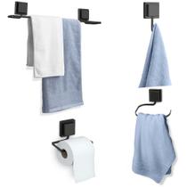 Kit 4 Acessórios Banheiro Quadrado Com Adesivo 3m Preto Arthi