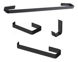 Kit 4 Acessórios Para Banheiro em Alumínio Black Decoração Moderna
