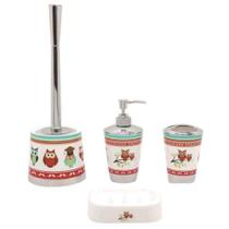 Kit 4 Acessórios Para Banheiro Plástico Modelo Coruja Casíta