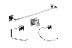 Kit 4 Acessórios Porta Toalha de Banho 65cm + Porta Toalha de Rosto + Cabideiro Cromado + Porta Papel Higiênico Metal Banheiro