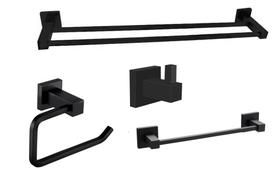 Kit 4 Acessórios Preto Fosco Linha Premium Metal Inox Luxo