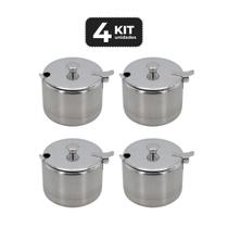 Kit 4 acucareiro inox com colher 300ml