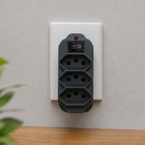 kit 4 Adaptador Benjamin Triplo 3 Pinos Preto Com Interruptor Liga Desliga Bivolt 10A Ideal Para Tomadas Residenciais Escritório