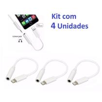 Kit 4 Adaptador iPhone P2 / Lightning Para Fone Ouvido Conector Plug Fone de Ouvido com Fio