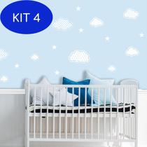 Kit 4 Adesivo de Nuvem Azul e Branca