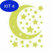 Kit 4 Adesivo Decorativo Brilha No Escuro Neon - Estrelas -
