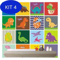 Kit 4 Adesivo Infantil Dinossauro Azulejo Quadrado