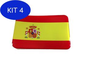 Kit 4 Adesivo resinado da bandeira da espanha 9x6 cm