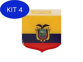 Kit 4 Adesivo Resinado Em Escudo Da Bandeira Do Equador
