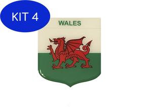 Kit 4 Adesivo Resinado Em Escudo Da Bandeira Do País De Gales