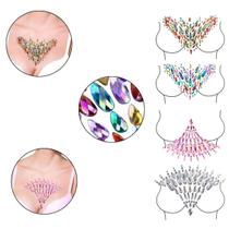 Kit 4 Adesivo Seios Colo Pedraria Strass Carnaval Festivais Halloween Maquiagem Artística Beleza Festa Fantasia