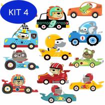 Kit 4 Adesivo Zoo Safari Carro Corrida F1 Animais Infantil