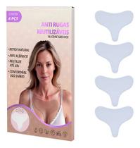 Kit 4 Adesivos Anti Rugas Silicone Colo e Seios Muy Bela Reutilizável 30x, Efeito Lifting Noturno, Suaviza Linhas e Previna Marcas