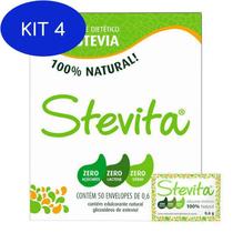 Kit 4 Adoçante Stevia Em Pó Sachê - 50 Envelopes - Stevia