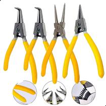 Kit 4 Alicates Retenção P/ Trava Anel Interno Externo Bico Curvo Reto