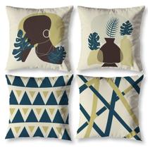 Kit 4 Almofadas 40cm X 40cm Zíper Invisível Decorativa Sala Com Refil Cheio Estampada