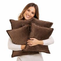 Kit 4 Almofadas 45 x 45 cm Cheias Veludo Premium Alta Costura Cappuccino Decorativa Sala Quarto Sofá Poltrona