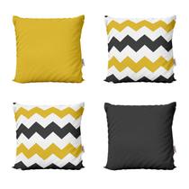Kit 4 Almofadas Amarelas Decorativas Geométricas Lisa e Zigzag Para Sofá 40x40 - Novadecora