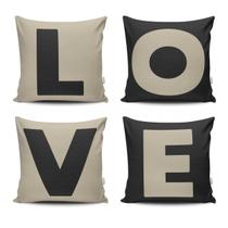 Kit 4 Almofadas Cheias 45cm x 45cm Estampado Sala Quarto Love Bege