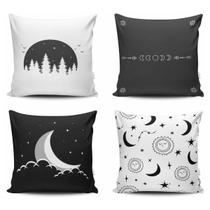 Kit 4 Almofadas Cheias 45cm x 45cm Estampado Sala Quarto Lua