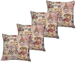 Kit 4 Almofadas Cheias Belize Impermeável Paris Fundo Rosa 45cmx45cm Kit 4 Almofadas Cheias Belize Impermeável Paris Fundo Rosa 45cmx45cm