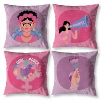 Kit 4 Almofadas Cheias Frida Feminista Decorativa com Enchimento Decoração Estampadas Refil