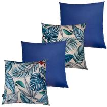 Kit 4 Almofadas Cheias Impermeável Área Externa Folhagens Azul (43cm) e Azul Marinho (45cm)