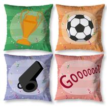 Kit 4 Almofadas Cheias Infantil Decorativa Futebol com Enchimento Kids Gol Moderno Estampada