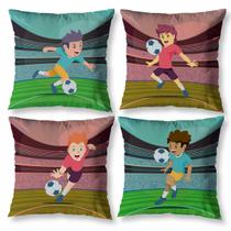 Kit 4 Almofadas Cheias Infantil Decorativa Futebol com Enchimento Kids Gol Moderno Estampada