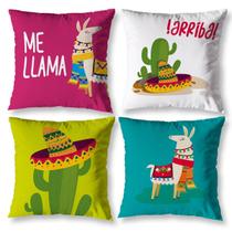 Kit 4 Almofadas Cheias Para Sala 40Cm X 40Cm Estampada Lhama