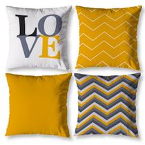 Kit 4 Almofadas Cheias Sala 40Cm X 40Cm Chevron Amarelo