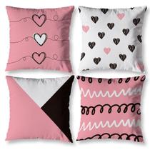 Kit 4 Almofadas Cheias Sala 40Cm X 40Cm Estampadas Coração