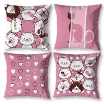 Kit 4 Almofadas Cheias Sala 40Cm X 40Cm Estampadas Gatos