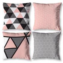 Kit 4 Almofadas Cheias Sala 40Cm X 40Cm Estampadas Geo Rosa