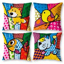 Kit 4 Almofadas Cheias Sala 40Cm X 40Cm Estampadas Pop Bicho Kit 4 Almofadas Cheias Sala 40Cm X 40Cm Estampadas Pop Bicho