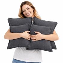 Kit 4 Almofadas Cheias Veludo Premium Alta Costura Cinza 45 x 45 cm Decorativa Sala Quarto Sofá Poltrona